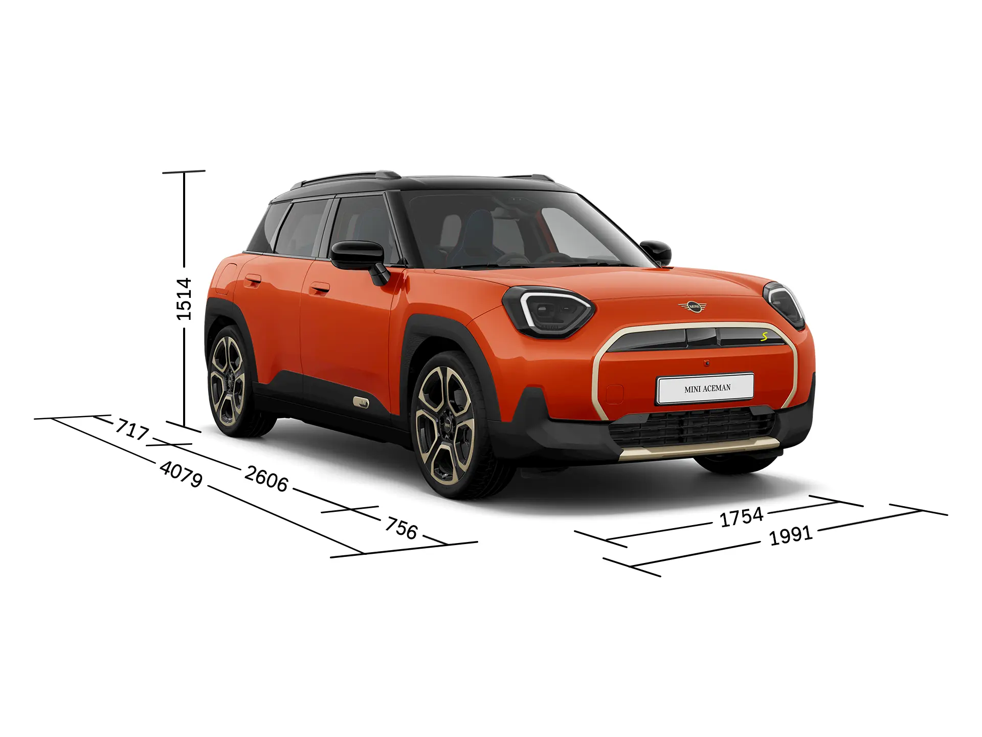 Αμιγώς ηλεκτρικό MINI Aceman - Μπροστινή όψη με διαστάσεις