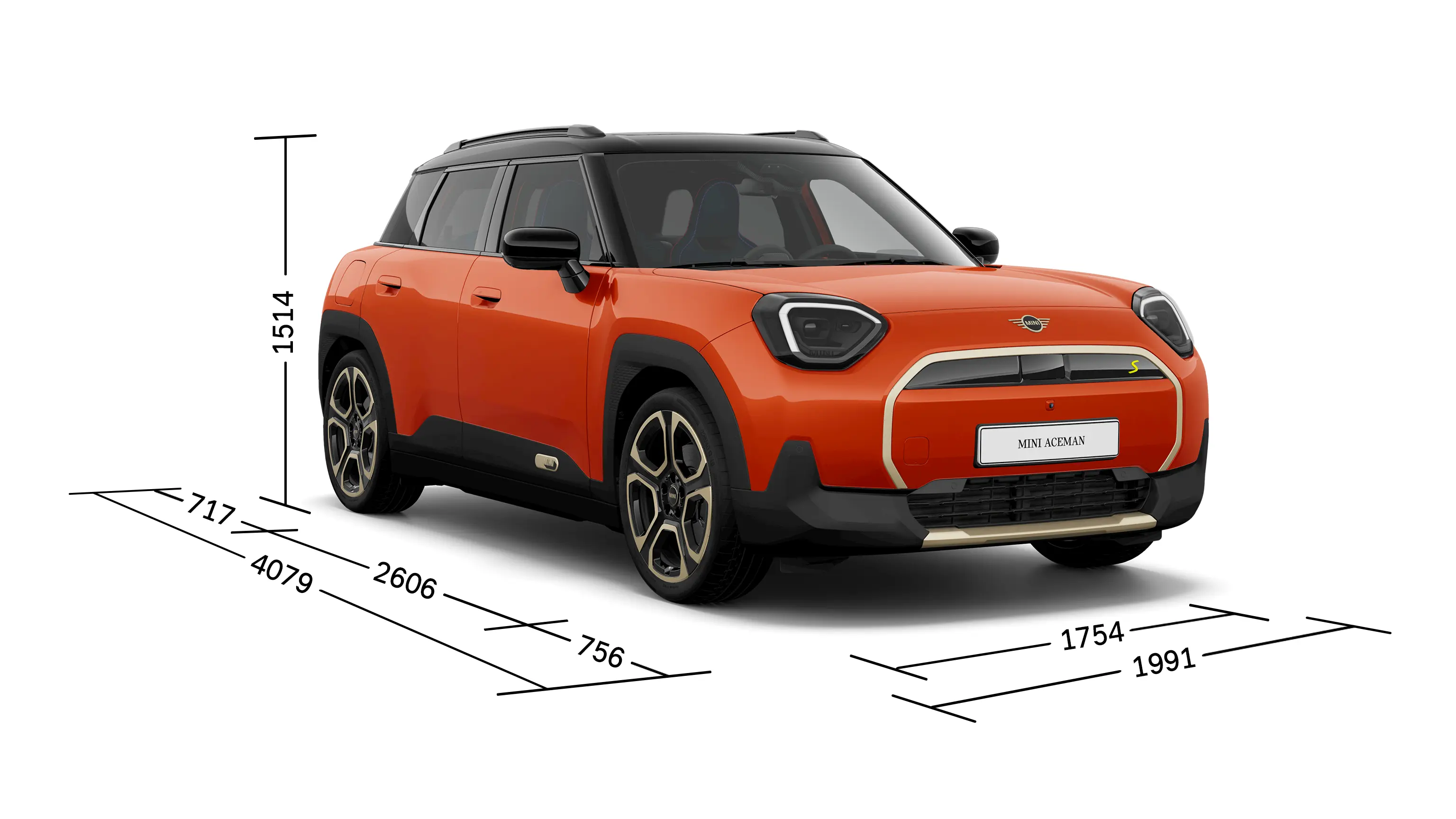Αμιγώς ηλεκτρικό MINI Aceman - Μπροστινή όψη με διαστάσεις