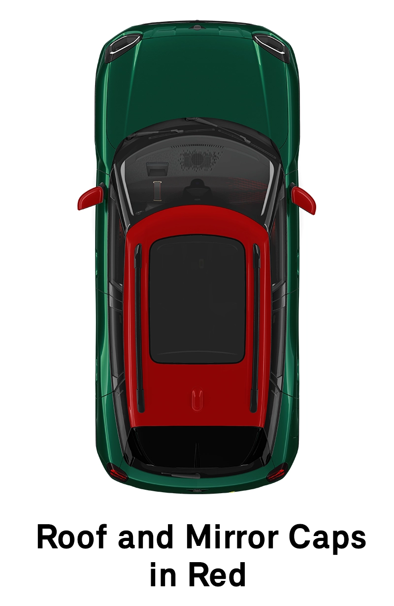  MINI - εξοπλισμός - jcw style οροφή και καλύμματα εξωτερικών καθρεπτών σε κόκκινο χρώμα