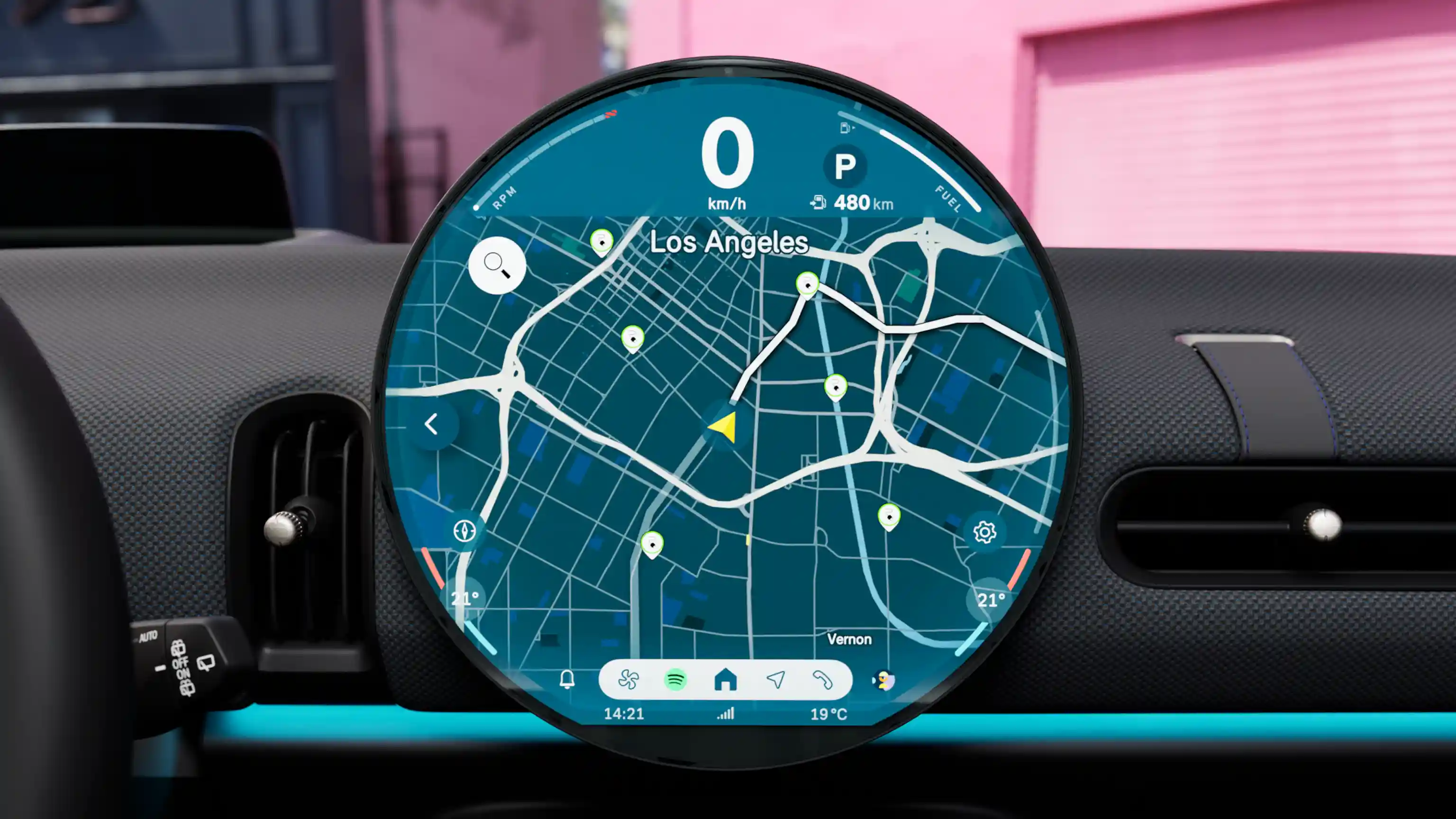 Βίντεο της οθόνης του MINI Cooper με τα στοιχεία πλοήγησης και ελέγχου