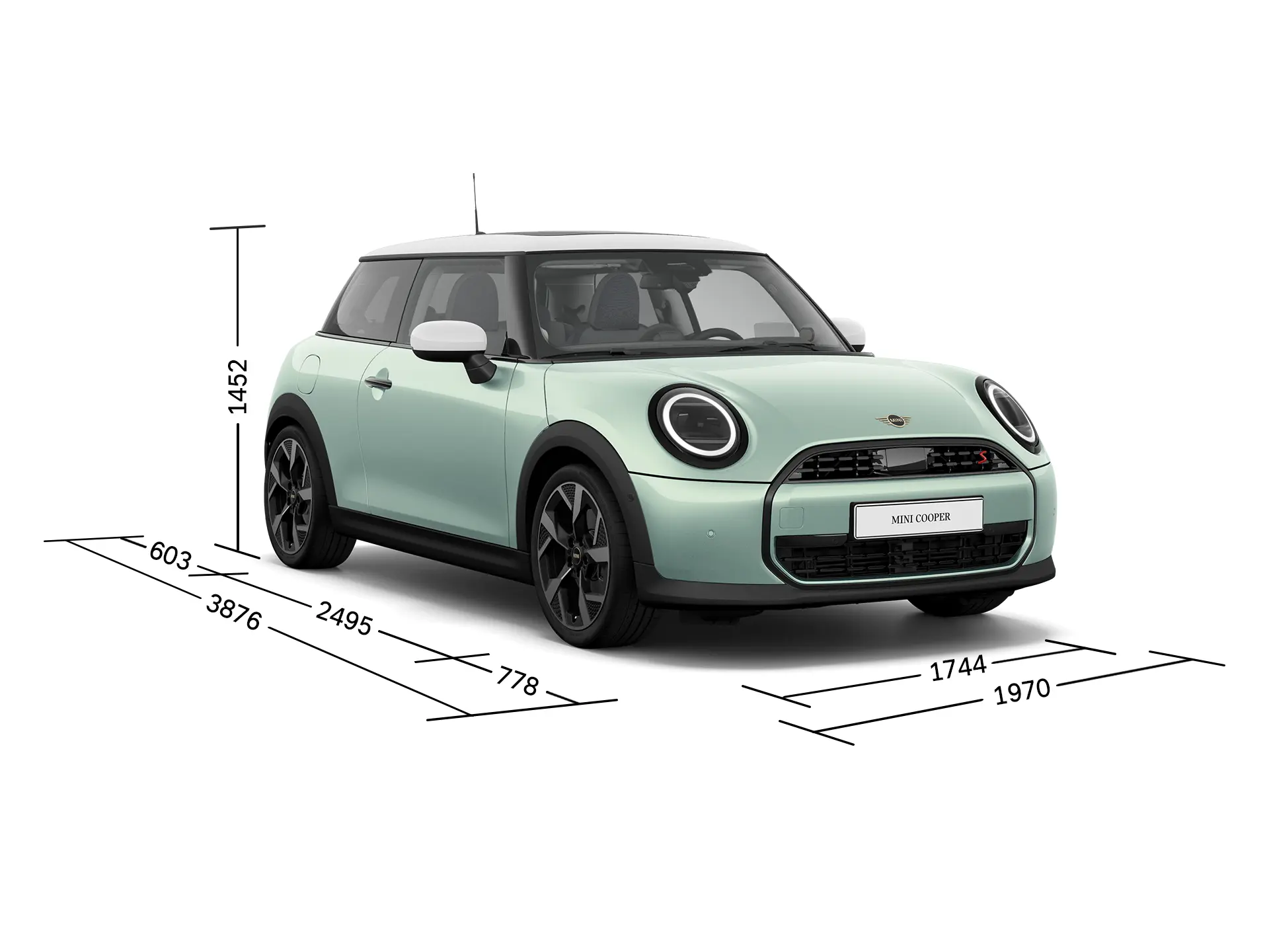 Τρίθυρο MINI Cooper - Μπροστινή όψη με διαστάσεις