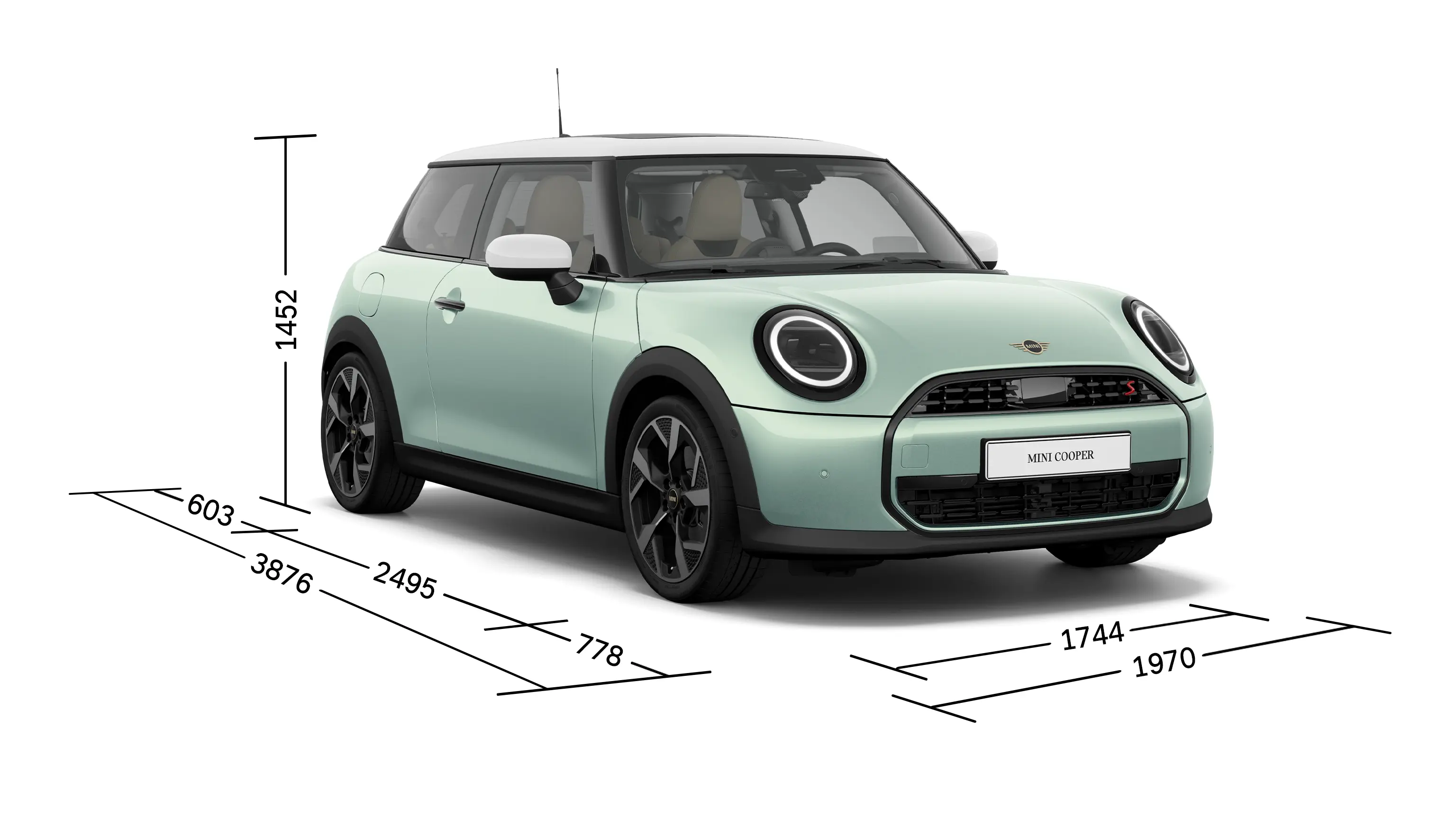 Τρίθυρο MINI Cooper - Μπροστινή όψη με διαστάσεις