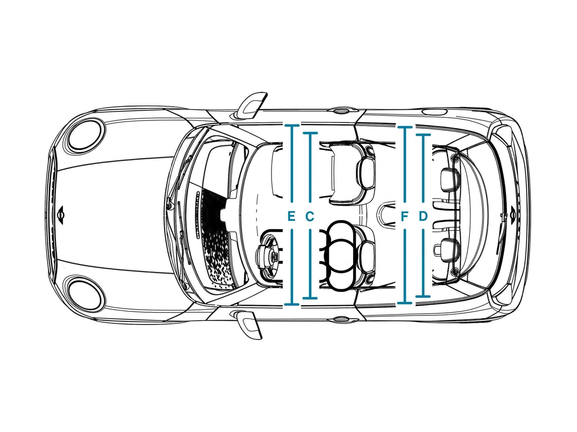 Τρίθυρο MINI Cooper - Διαστάσεις εσωτερικού κάτοψη