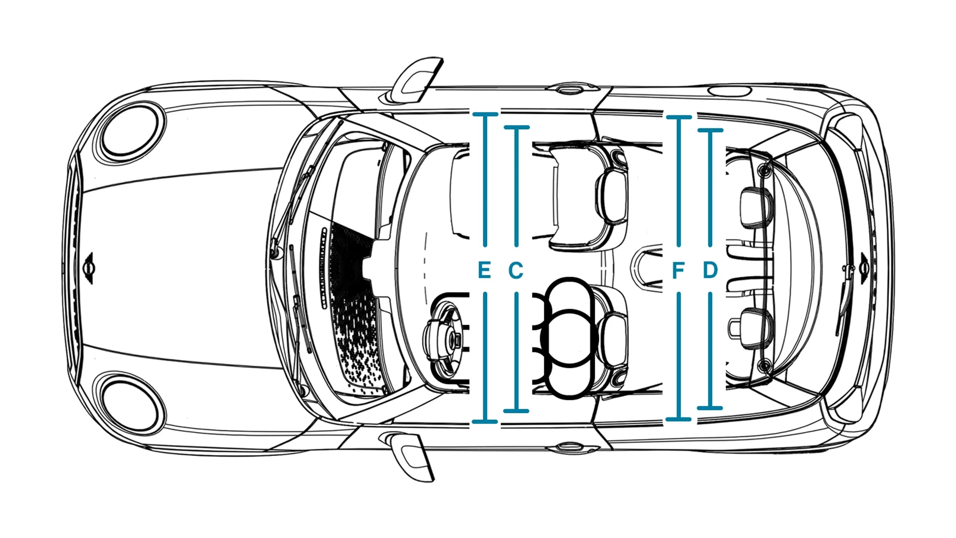 Τρίθυρο MINI Cooper - Διαστάσεις εσωτερικού κάτοψη