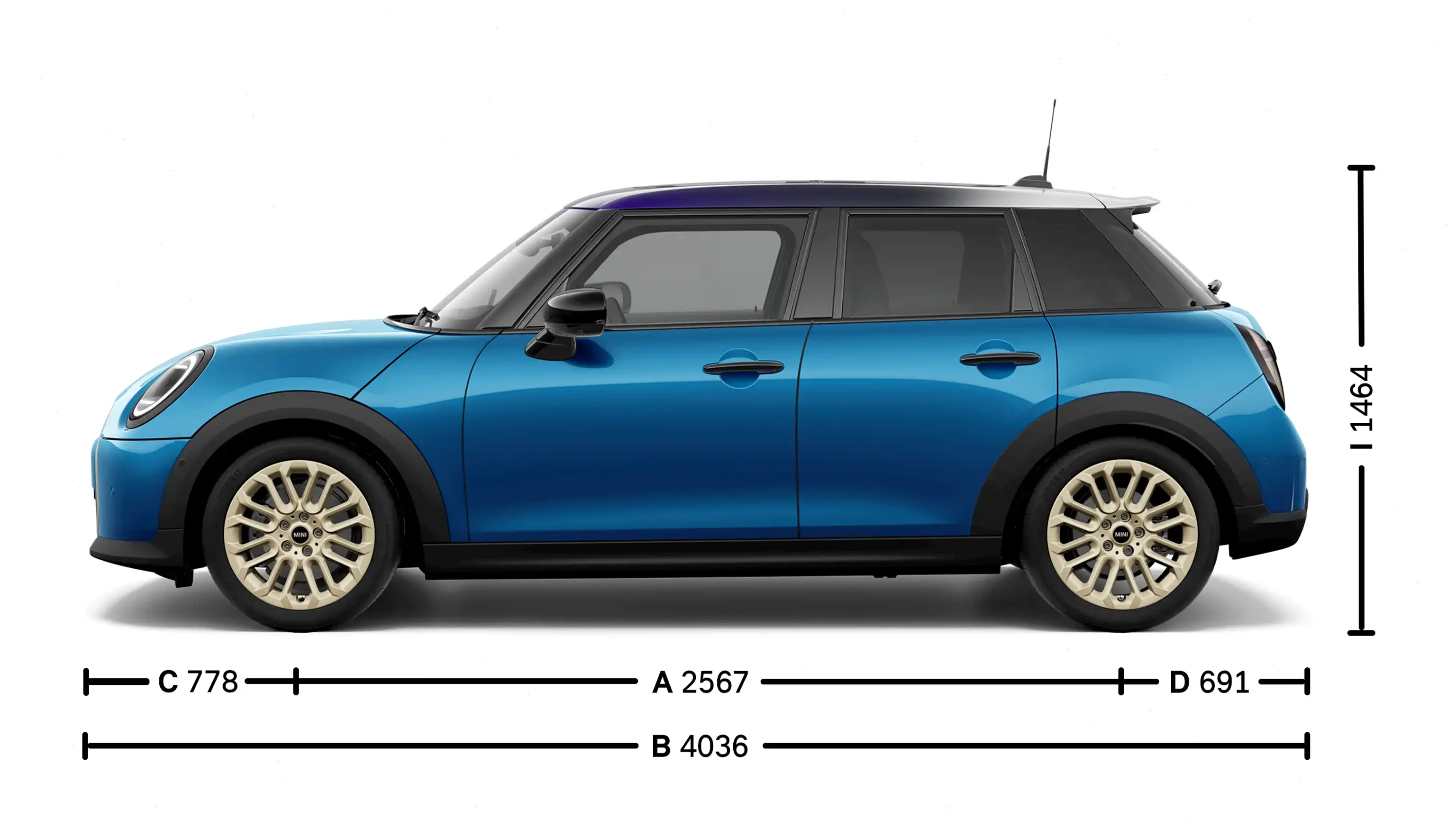 Πεντάθυρο MINI Cooper - Διαστάσεις πλάγια όψη