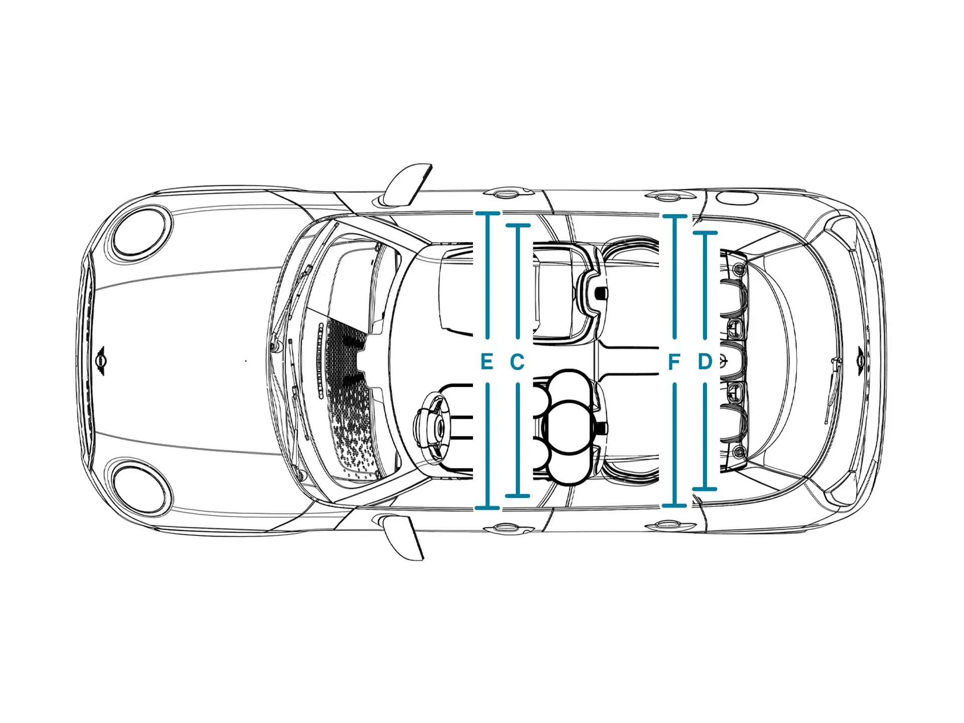 Πεντάθυρο MINI Cooper - Διαστάσεις εσωτερικού κάτοψη