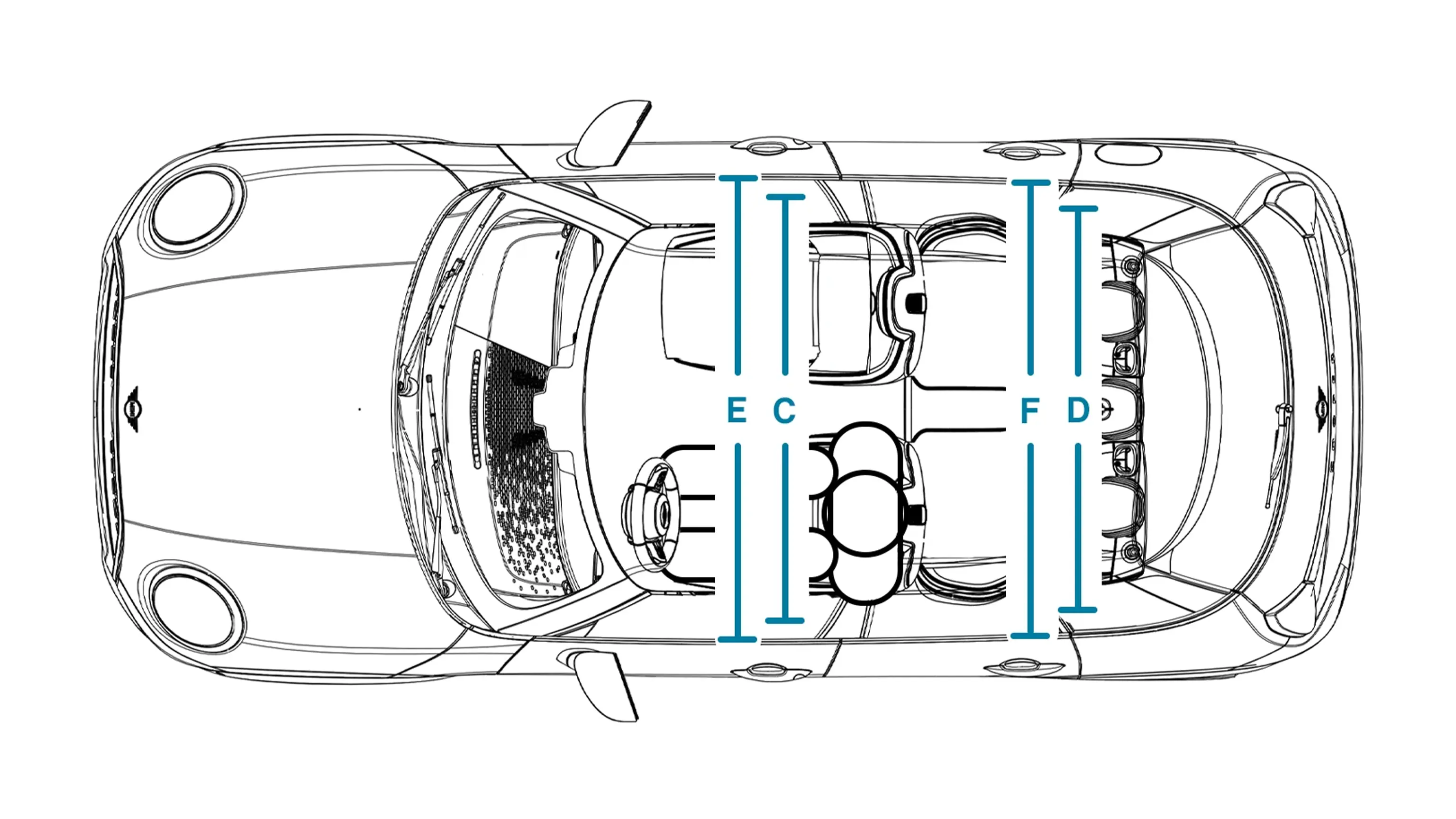 Πεντάθυρο MINI Cooper - Διαστάσεις εσωτερικού κάτοψη