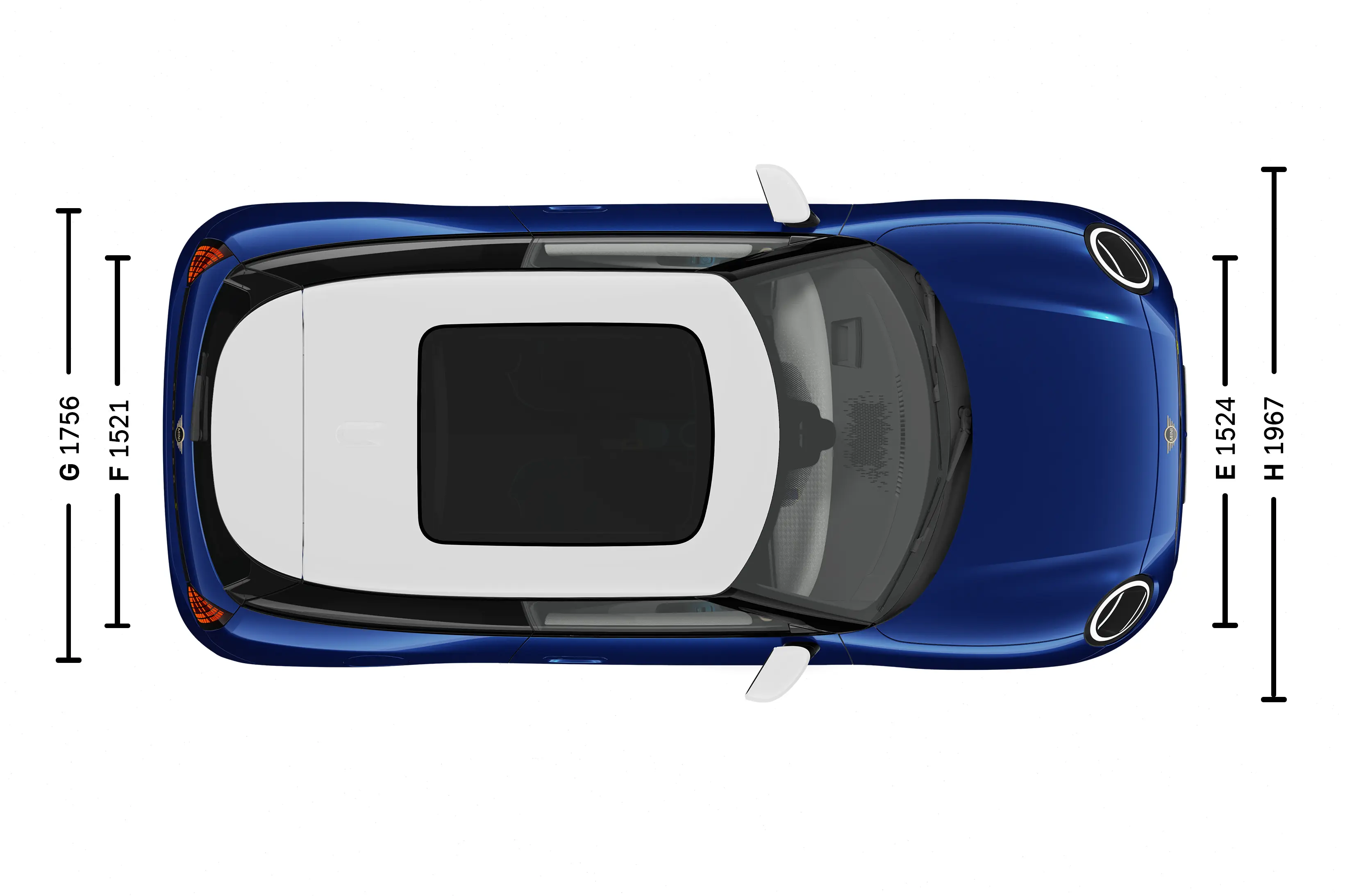 Αμιγώς ηλεκτρικό MINI Cooper Εξωτερικές διαστάσεις κάτοψη