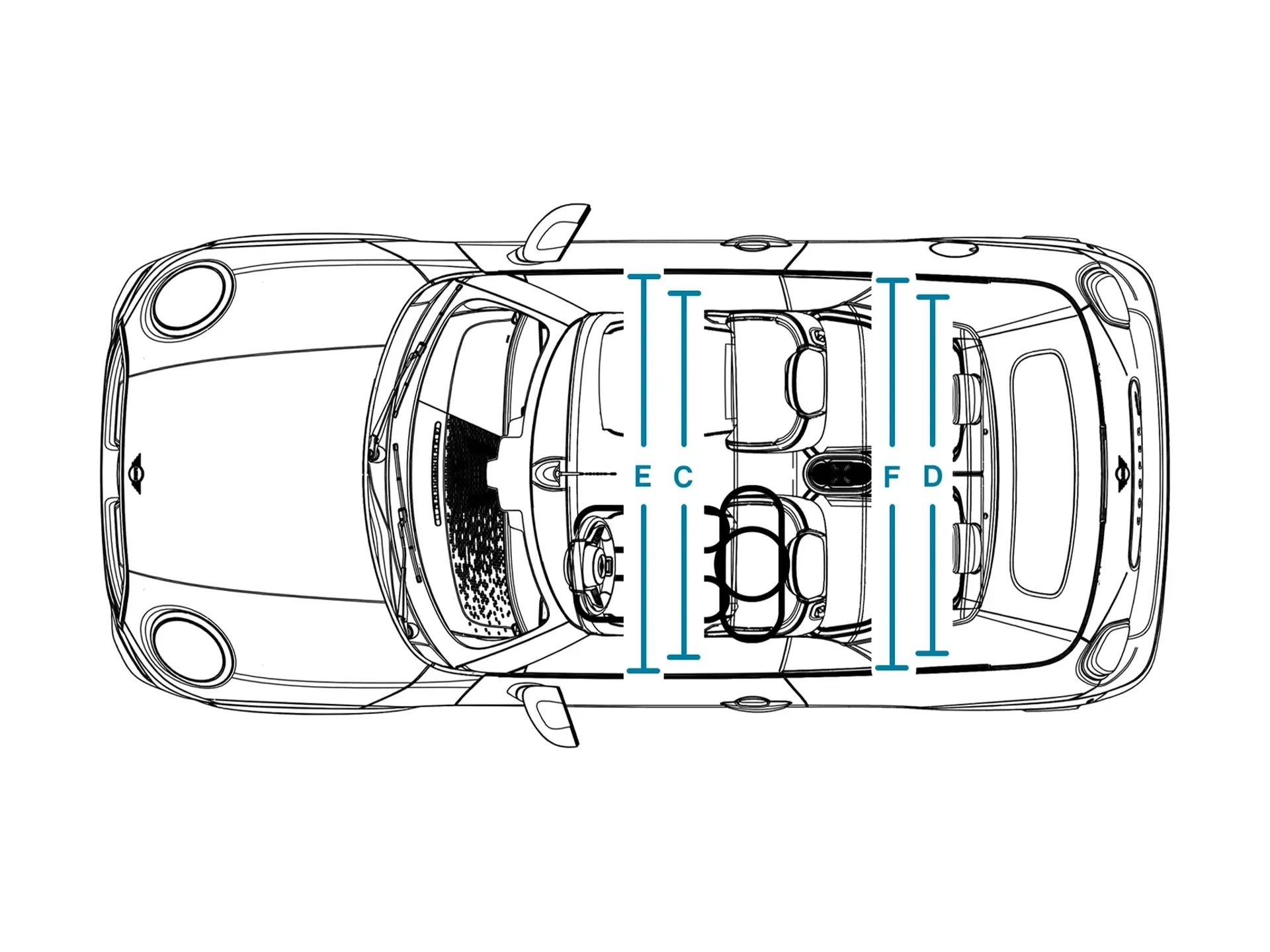 MINI Cooper Cabrio - Διαστάσεις εσωτερικού κάτοψη