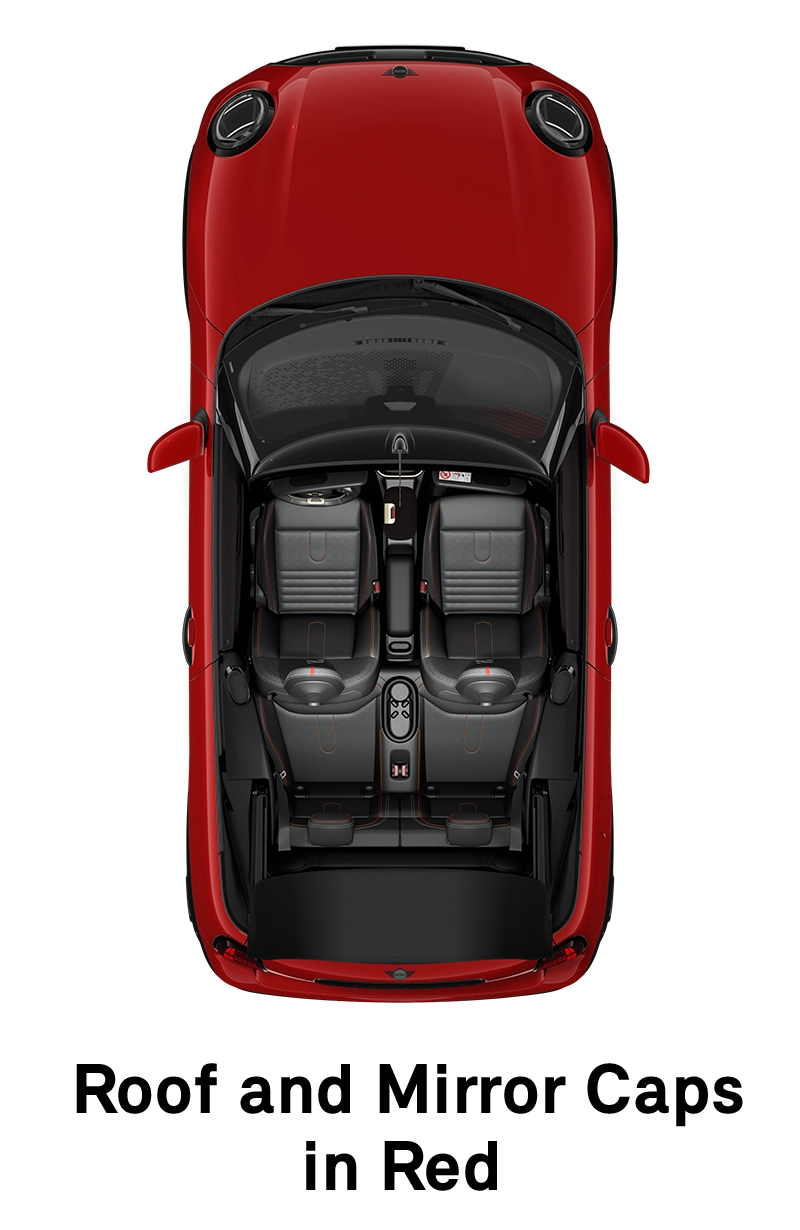  MINI - εξοπλισμός - jcw style οροφή και καλύμματα εξωτερικών καθρεπτών σε κόκκινο χρώμα