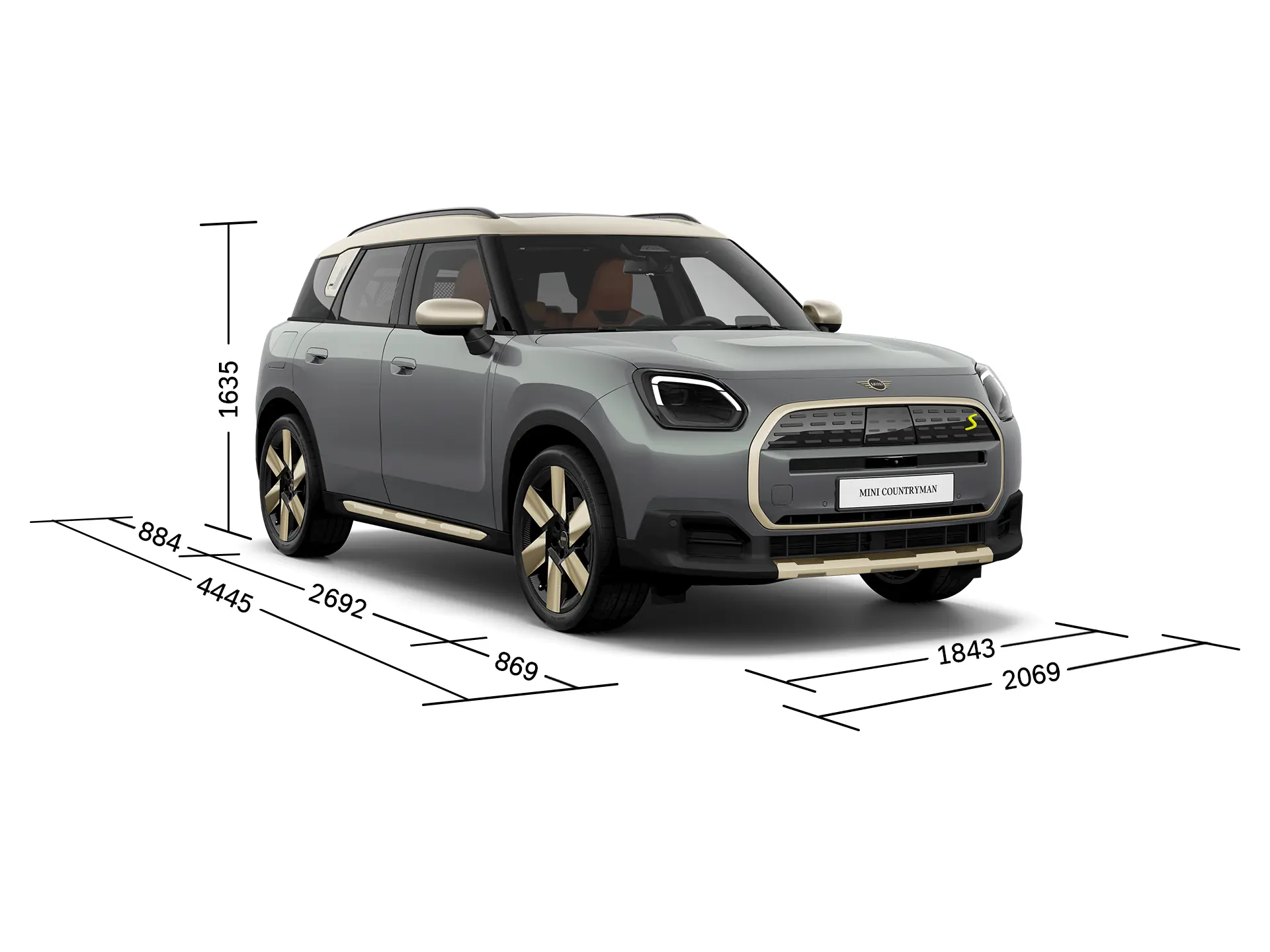 Αμιγώς ηλεκτρικό MINI Countryman - Μπροστινή όψη με διαστάσεις