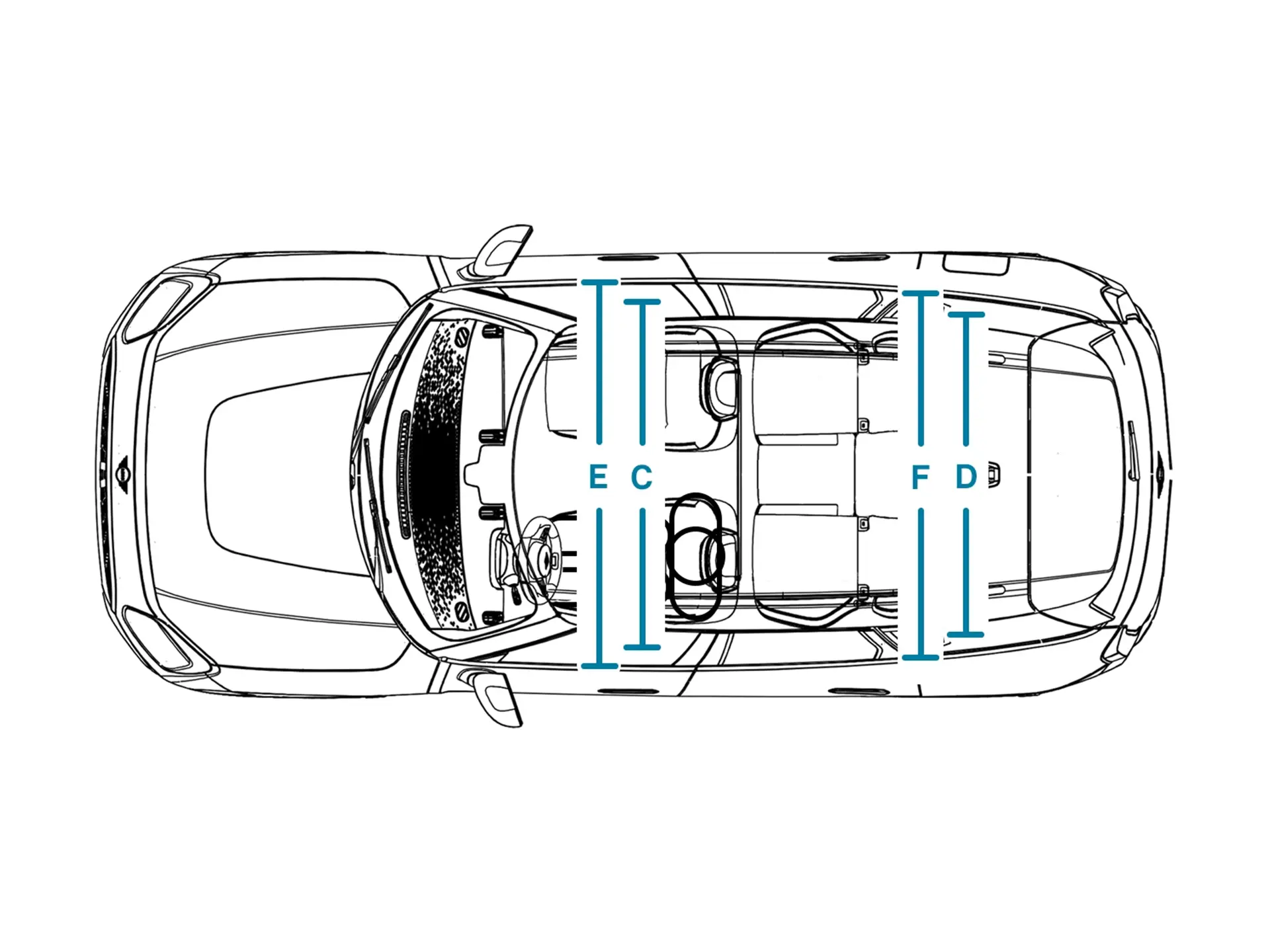 Αμιγώς ηλεκτρικό MINI Countryman - Διαστάσεις εσωτερικού κάτοψη
