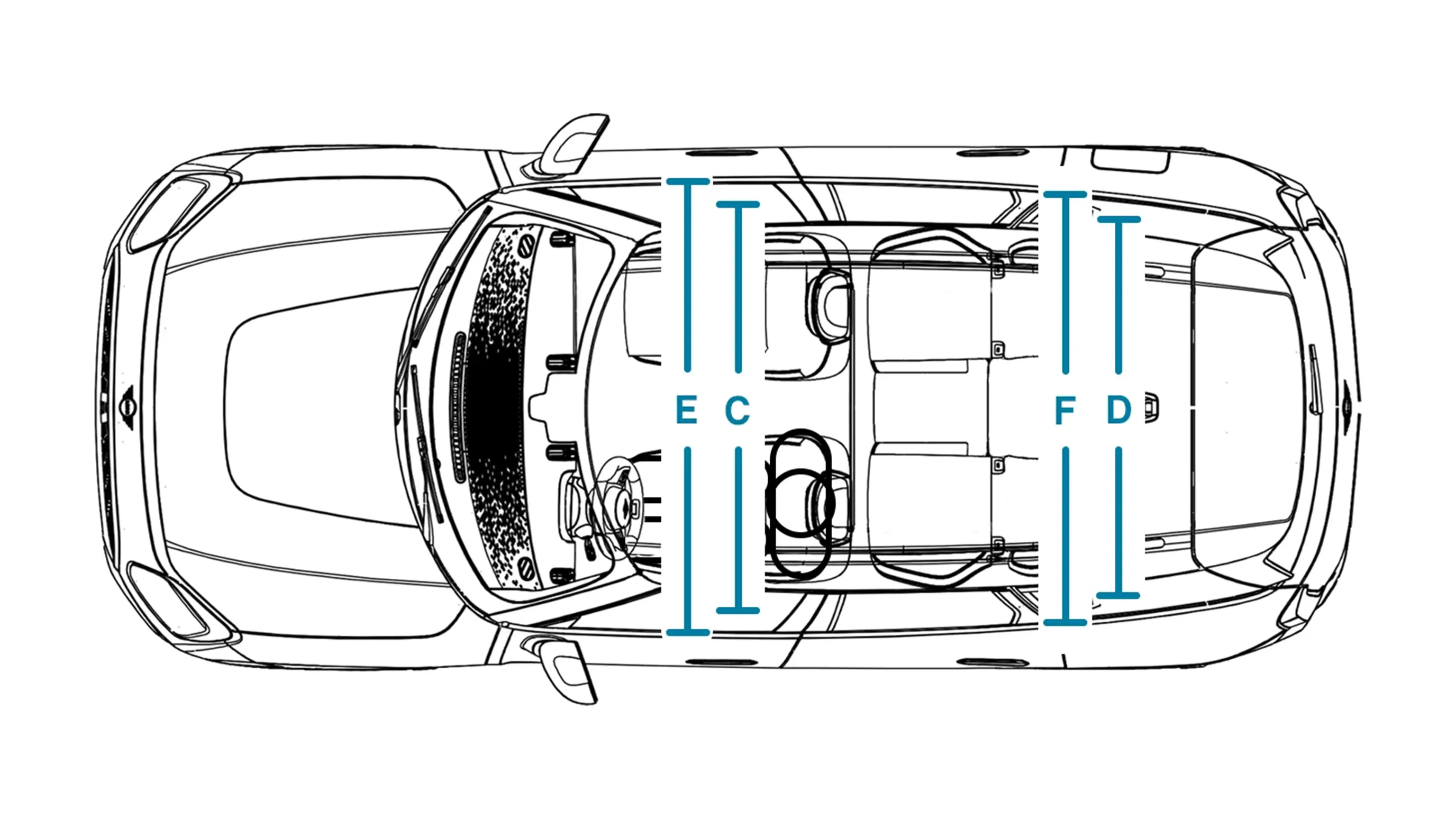 Αμιγώς ηλεκτρικό MINI Countryman - Διαστάσεις εσωτερικού κάτοψη