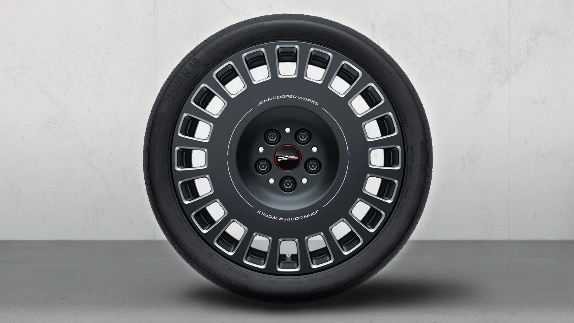 Ζάντες ελαφρού κράματος 18" JCW Rallye Spoke 964 σε διχρωμία (Frozen Midnight Grey, στιλβωμένες), σετ τροχών με θερινά ελαστικά